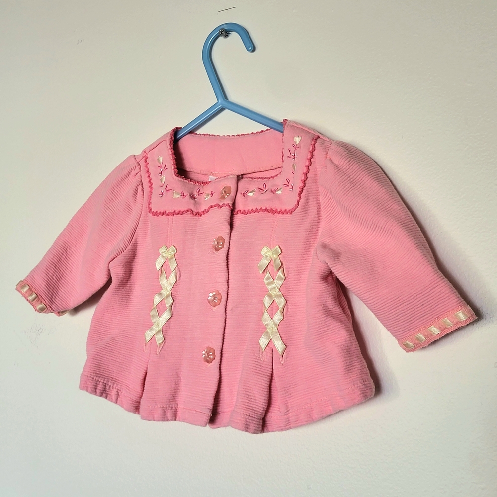 Vintage Nannette Pink Baby Cardigan with Ribbon Details